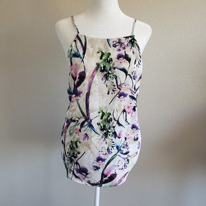 Amanda Uprichard Blouse Top Size P Artsy Floral Watercolor Sleeveless Li…